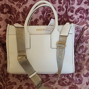 DKNY Winter White Tote New W/tags Gold Accents